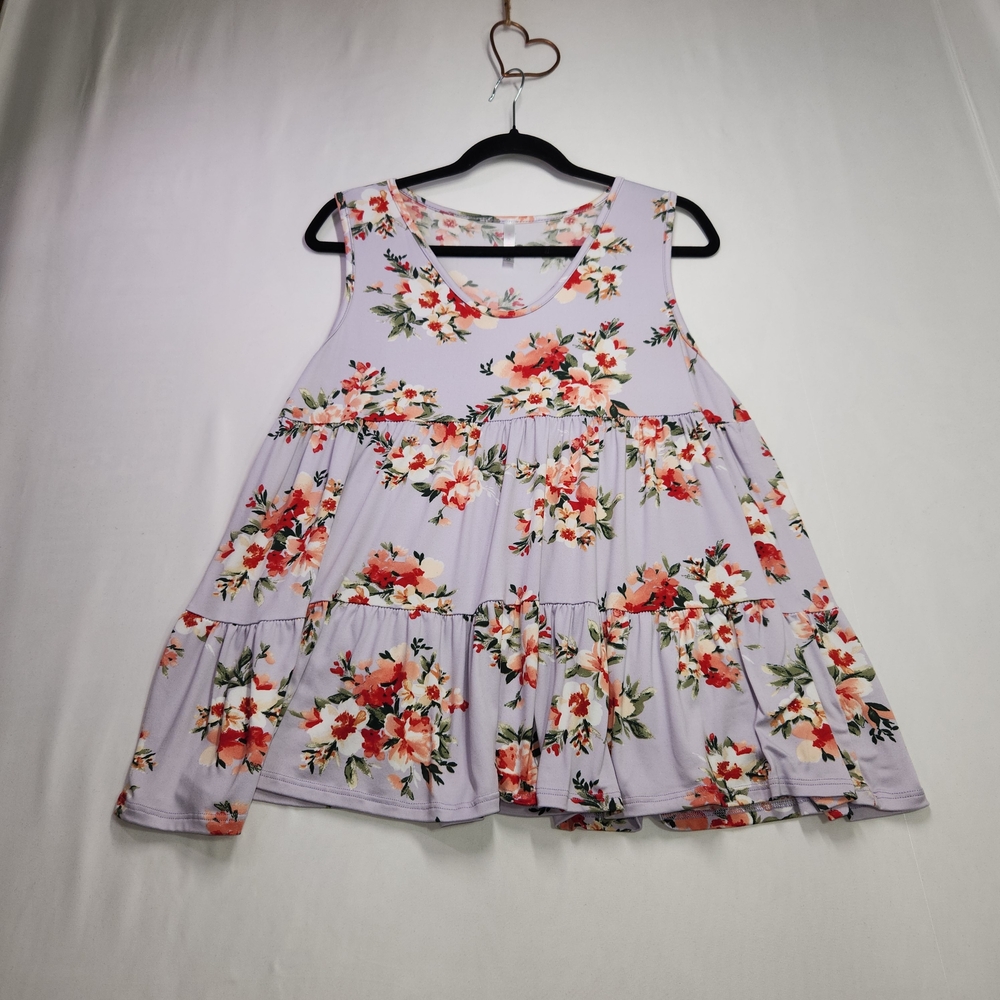 ⭐️Watermelon Floral Tiered Babydoll Tank Top Tunic Large Lavender Pink Boho
